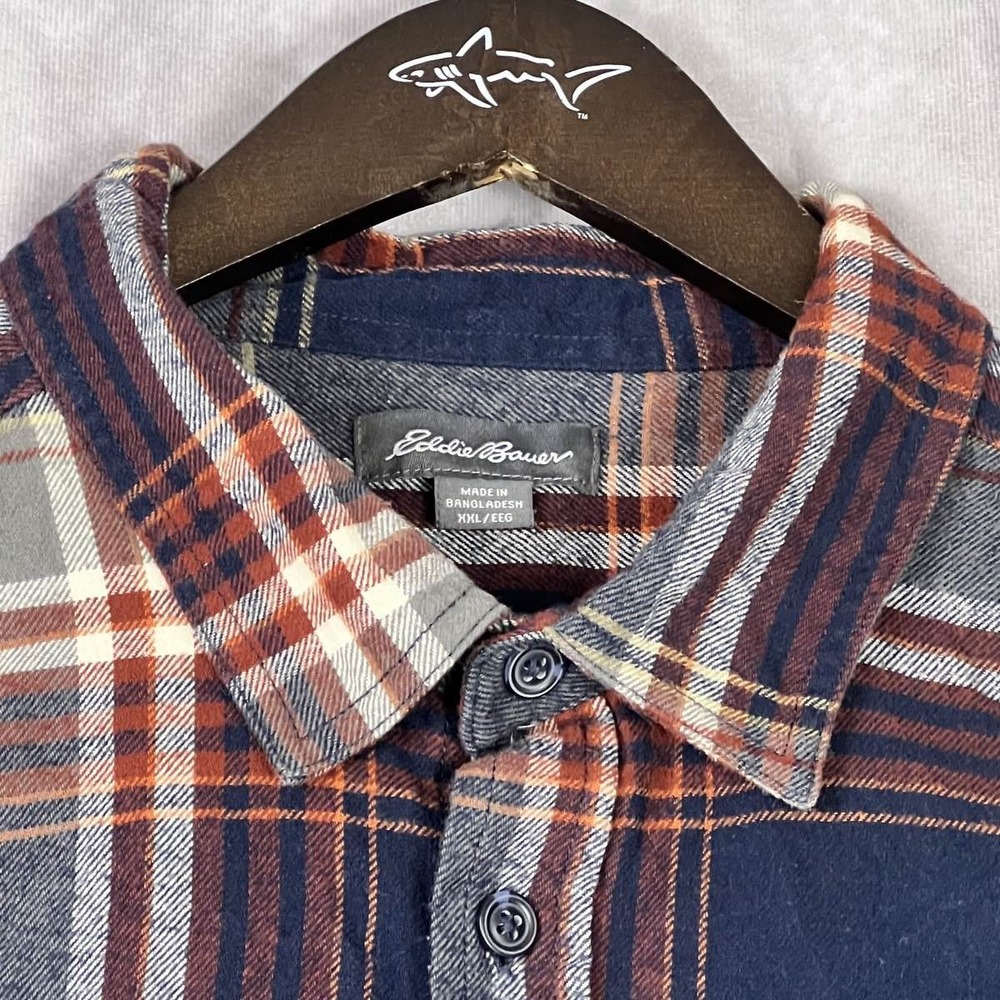 Eddie Bauer Men's XXL Red Blue Plaid Flannel Shirt